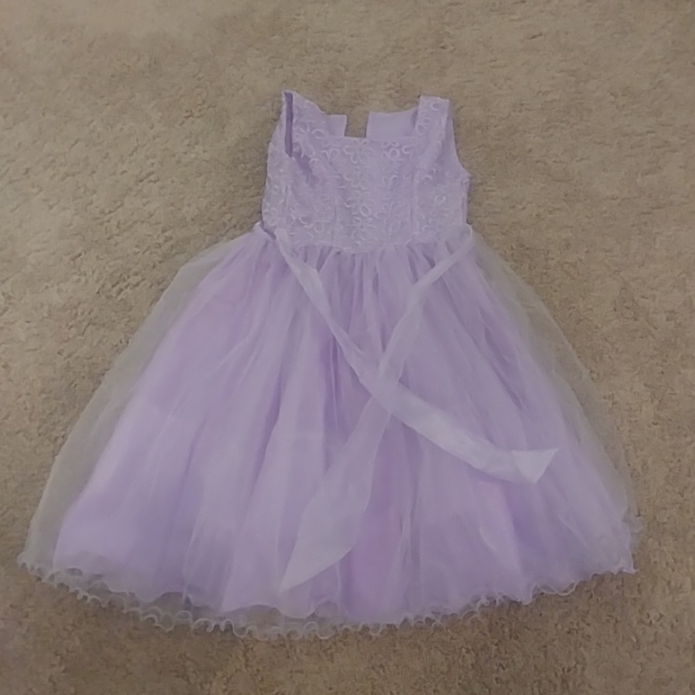 Beautiful girls tulle and floral lace purple dress